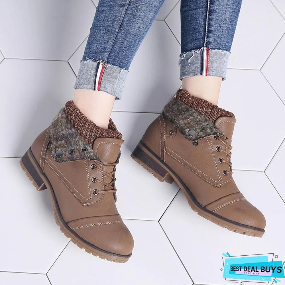Winter Women's Ankle Boots Shoes Genuine Leather Lace Up Platform Boots Woman Warm Plush Snow Boots Women