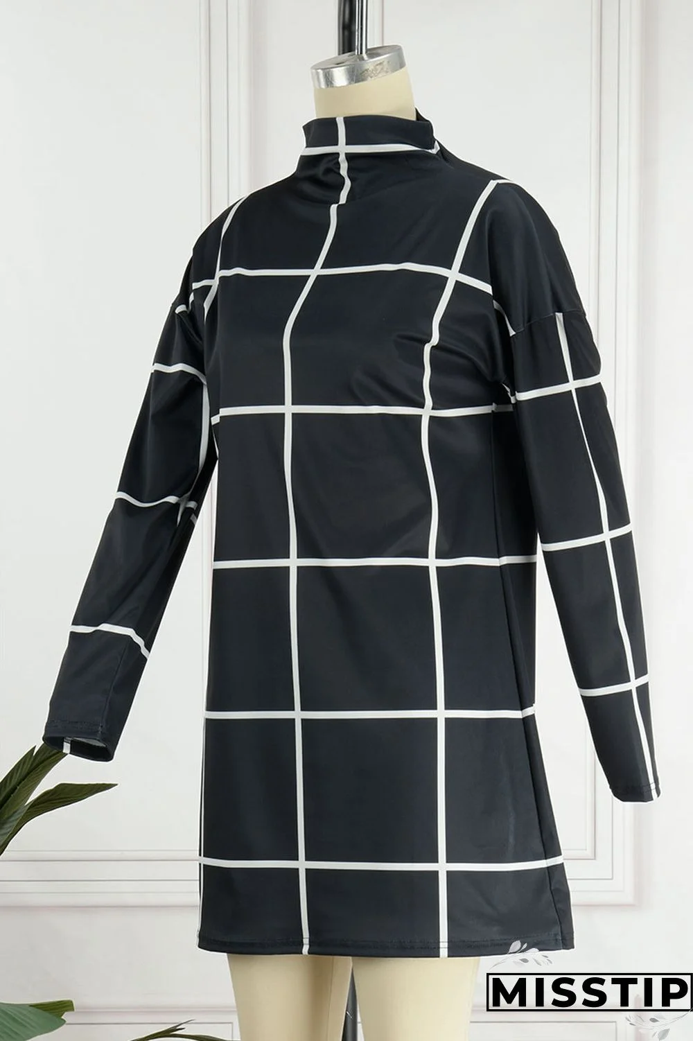 Cream White Casual Print Patchwork Half A Turtleneck Straight Dresses