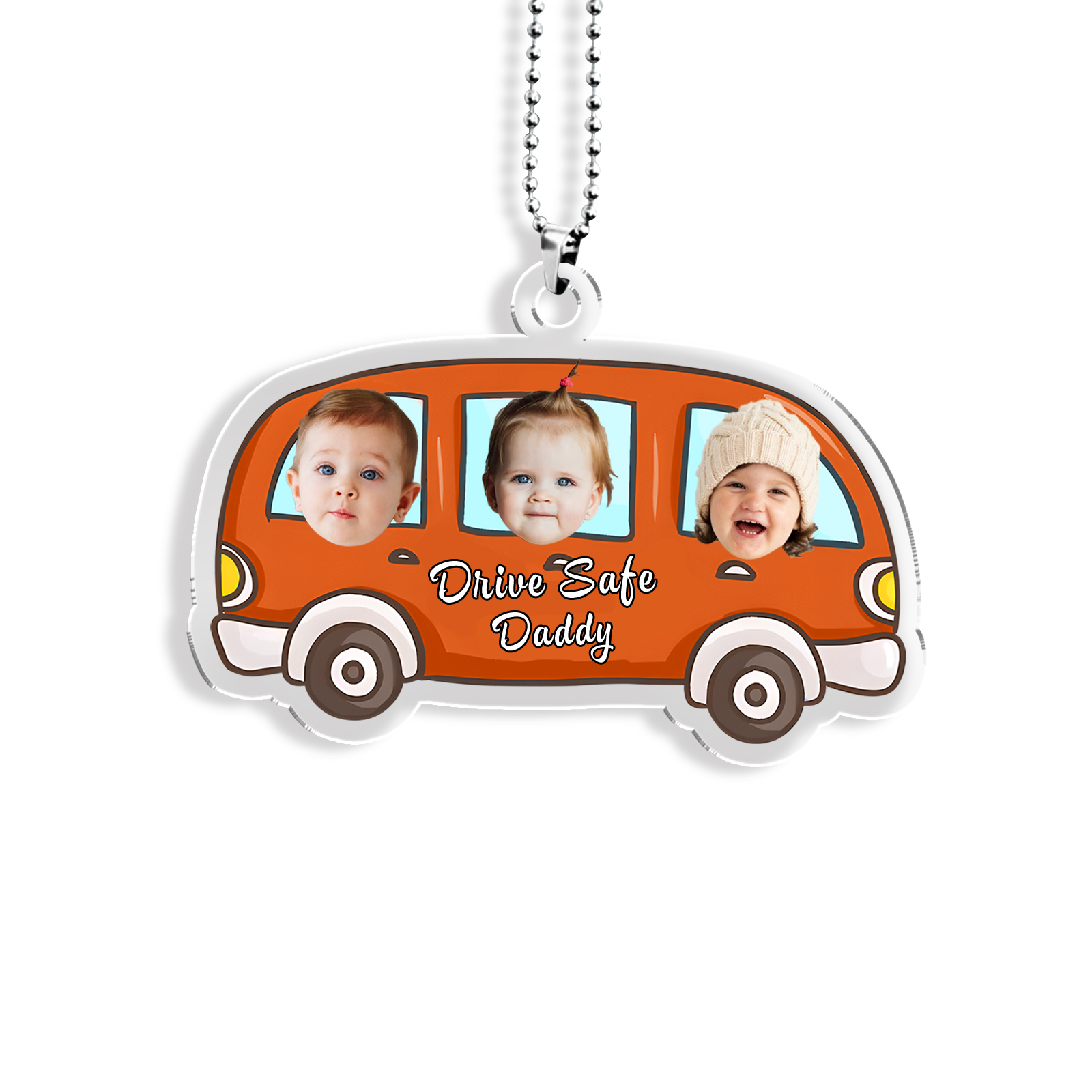 Personalised Orange Car Acrylic Hanging Ornament Custom 3 Photos & 1 Text & 1 Name Keychain Pedant Gift for Family-Jessemade AU