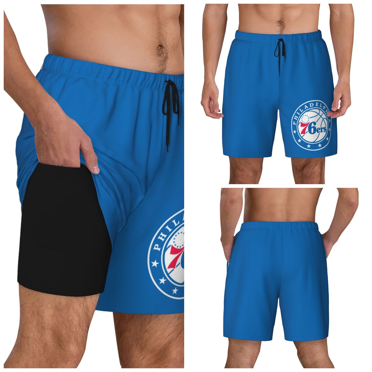 Philadelphia 76ers Logo Compression Lined Swim Trunks Men's