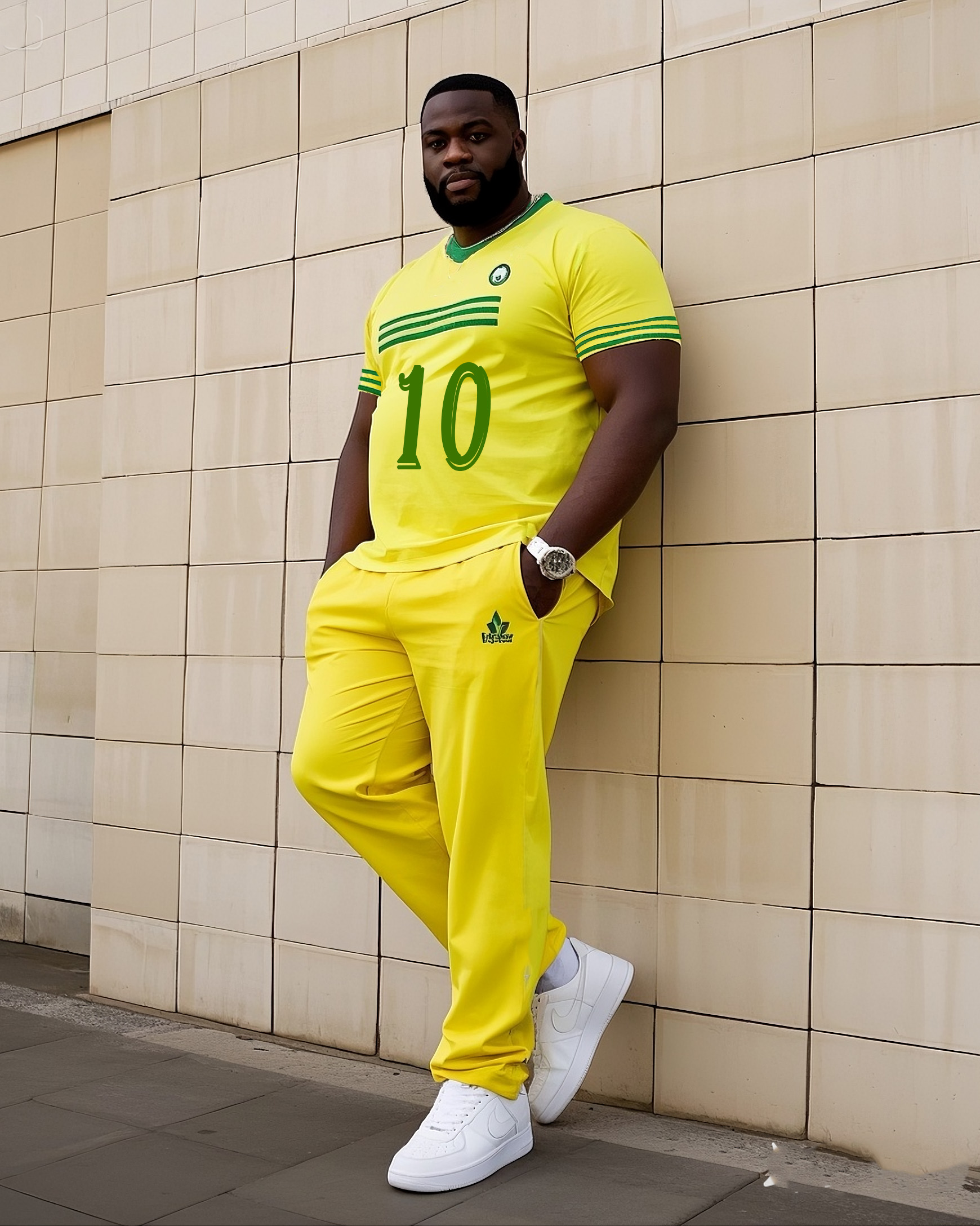 Big Boy Casual Sports Football Style Messi Fans Creative Stripe Crewneck Short Sleeve T-Shirt Trousers Suit