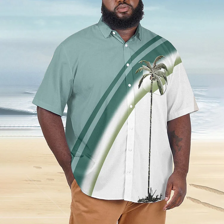 Broswear Plus Size Men's Isolated Summer Tropical Palmfrond Print Walking Short Sleeve Shirt