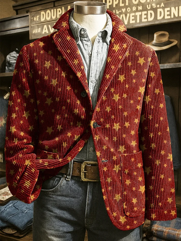 Men's Retro Five-Pointed Star Christmas Casual Jacket 
