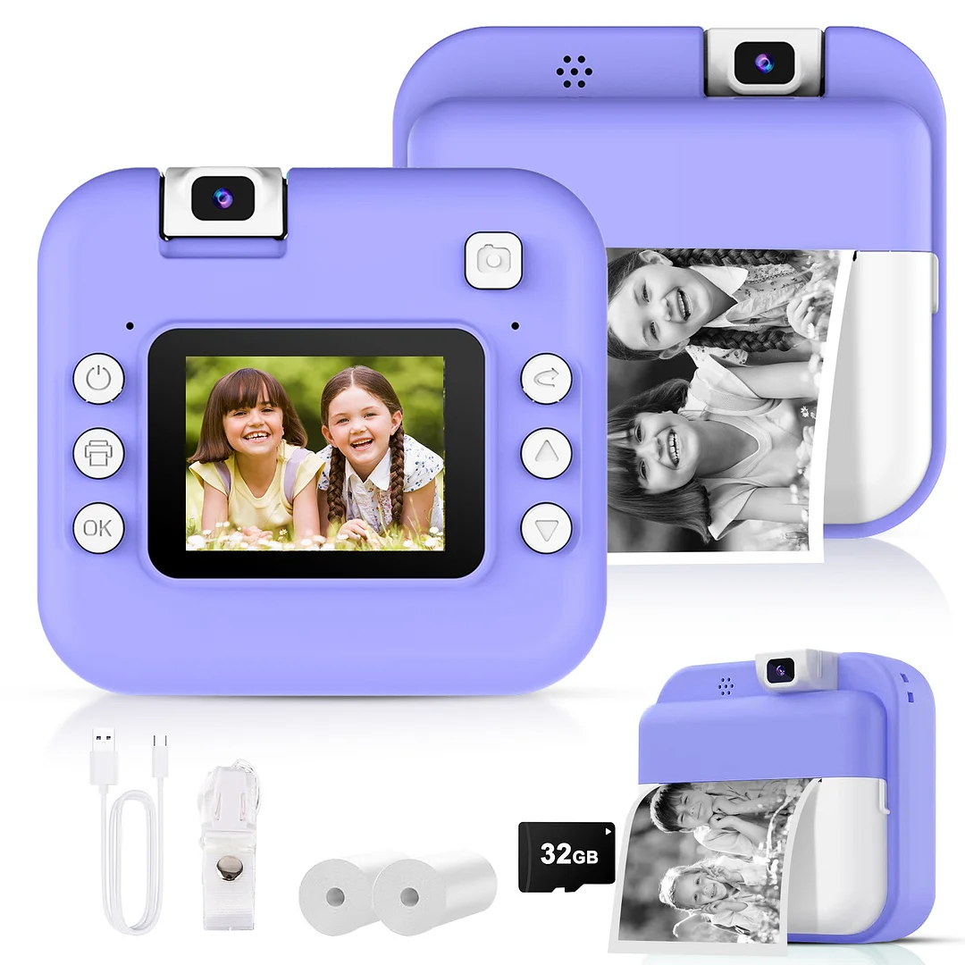 BEBANG Kids Camera Instant, Front Rear Dual Selfie Kids Digital Camera with 1080P Videos, Holiday Birthday Gifts for Kids