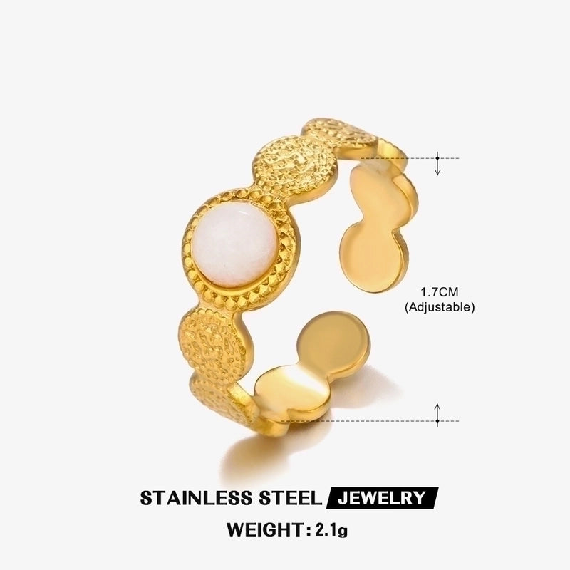 304 Stainless Steel 18K Gold Plated IG Style Plating Inlay Geometric Natural Stone Turquoise Opal Open Ring