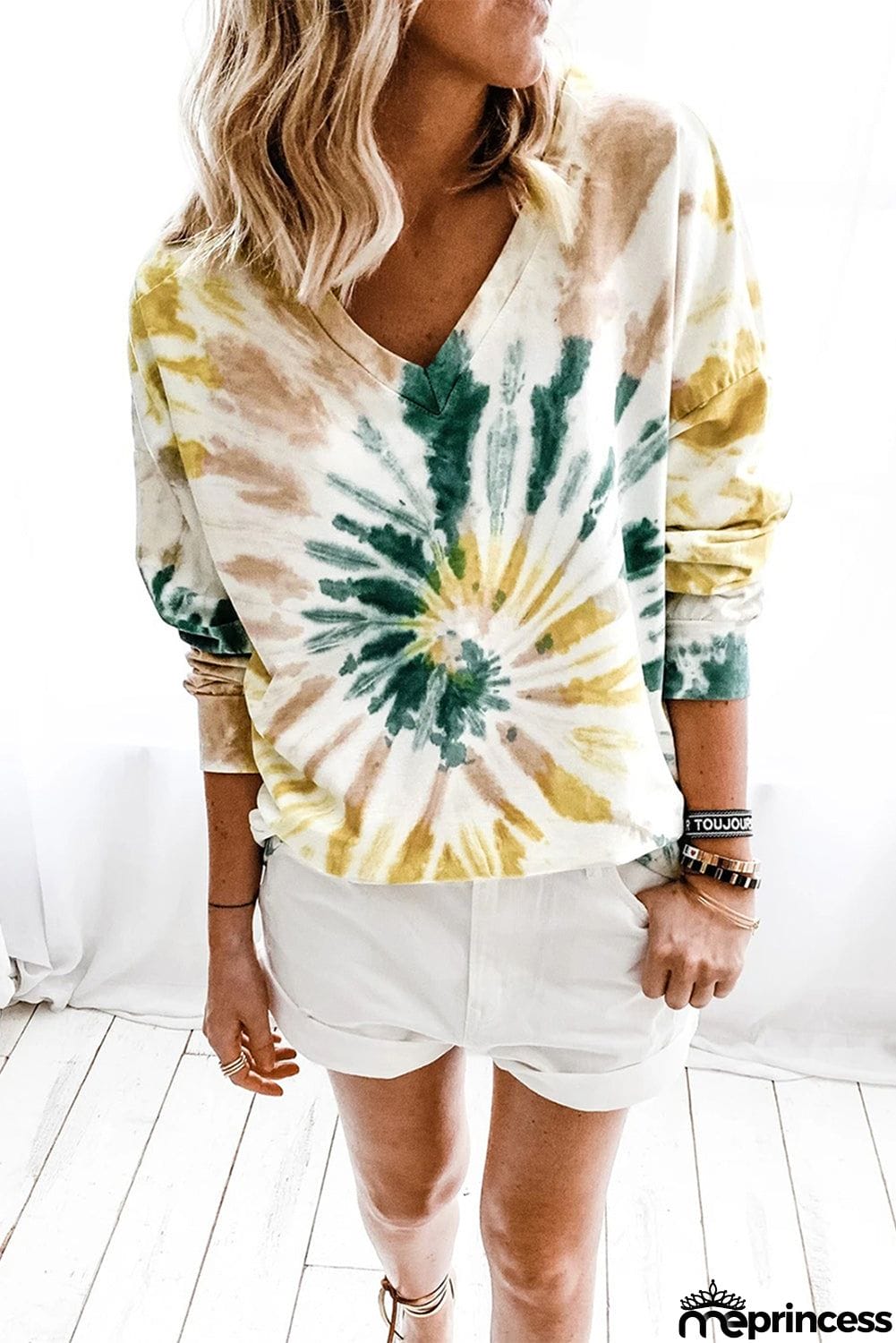 Casual Tie-dye V Neck Pullover Sweatshirt