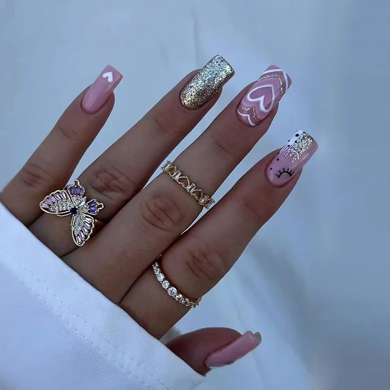 Churchf Churchf And Winter Flash Pink Tender Girl Wearing A Love Impact Naked Powder Hot Girl Ins Wind Fake Nail Finished Products