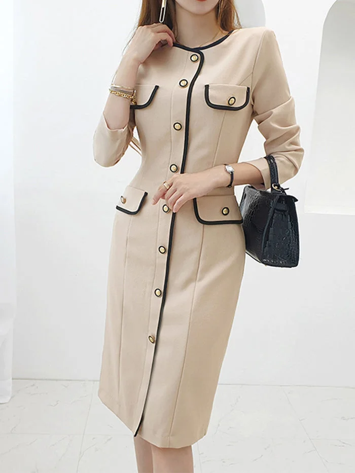 Single-breasted Color Block Fashion Dress