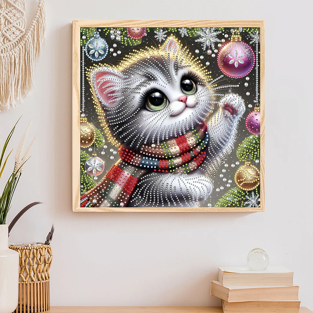 Christmas Cat - Diamond Painting - Partial Special Shaped Drill(Canvas|30*30cm)