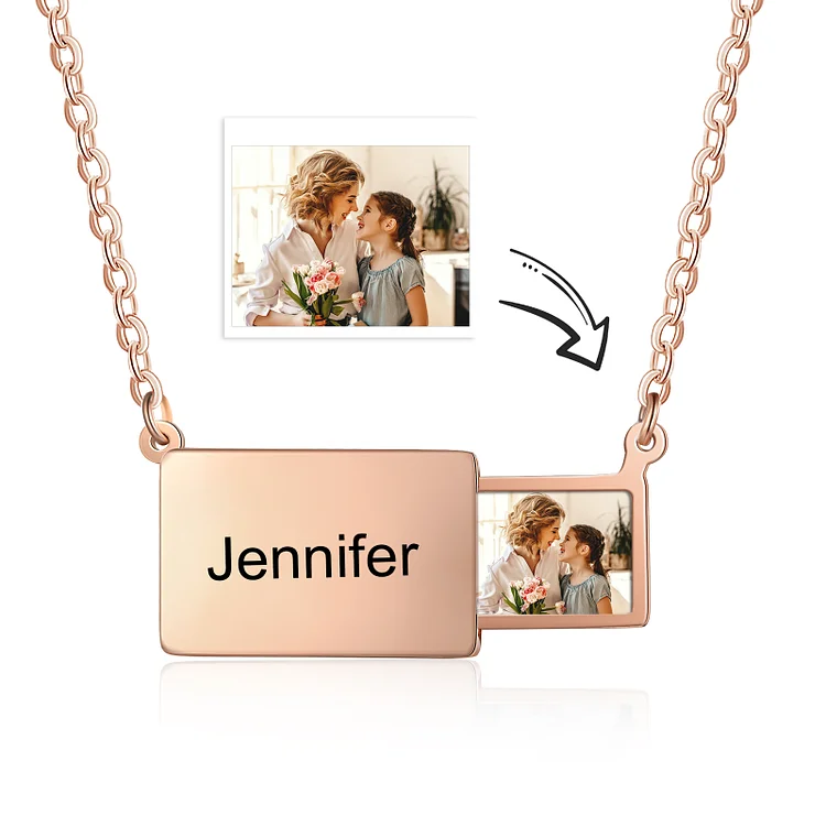 Personalized Photo Envelope Necklace with Engraving Name Gift for Her