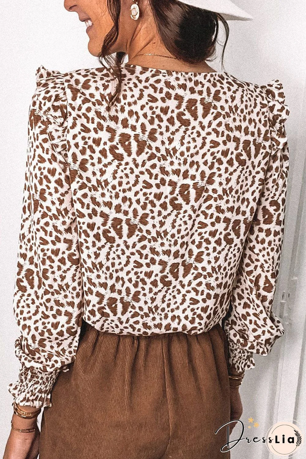 Fashion Print Flounce V Neck Tops