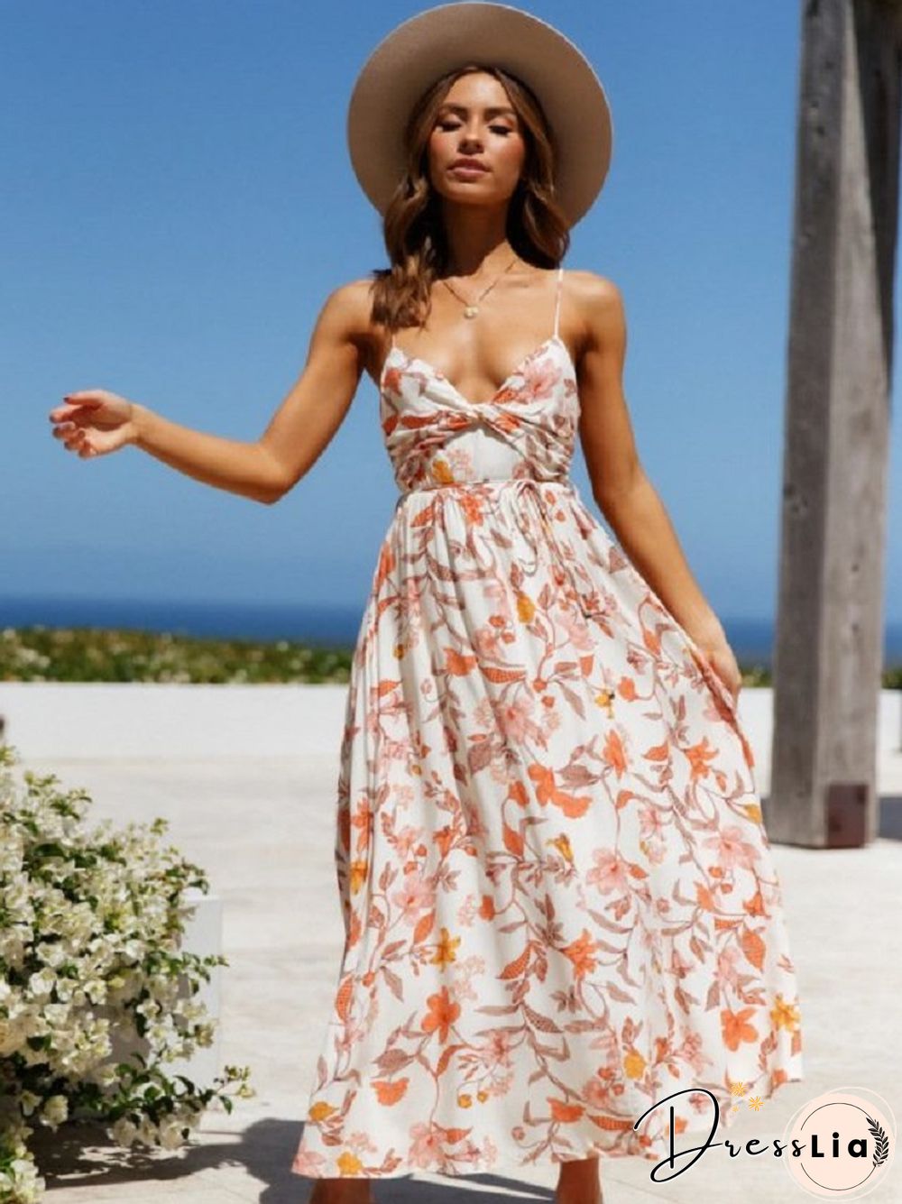 V-neck Sling Printed Bohemian Beach Dress