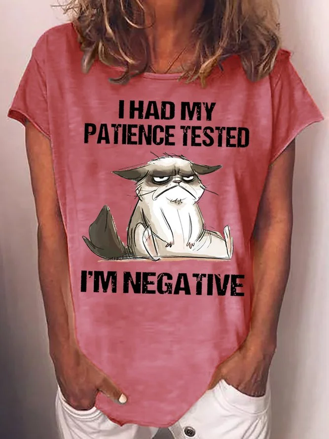 I Had My Patience Tested Funny Cat Printed Women's T-shirt
