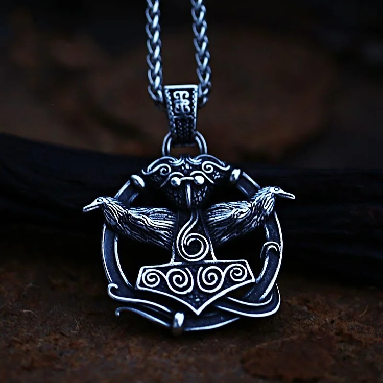 Coutureaura Thor's Hammer Side Raven Necklace