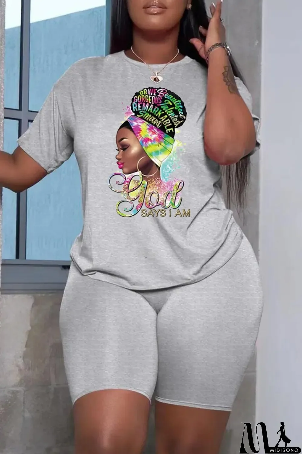 MidiSono - White Casual Print Basic O Neck Short Sleeve Two Pieces