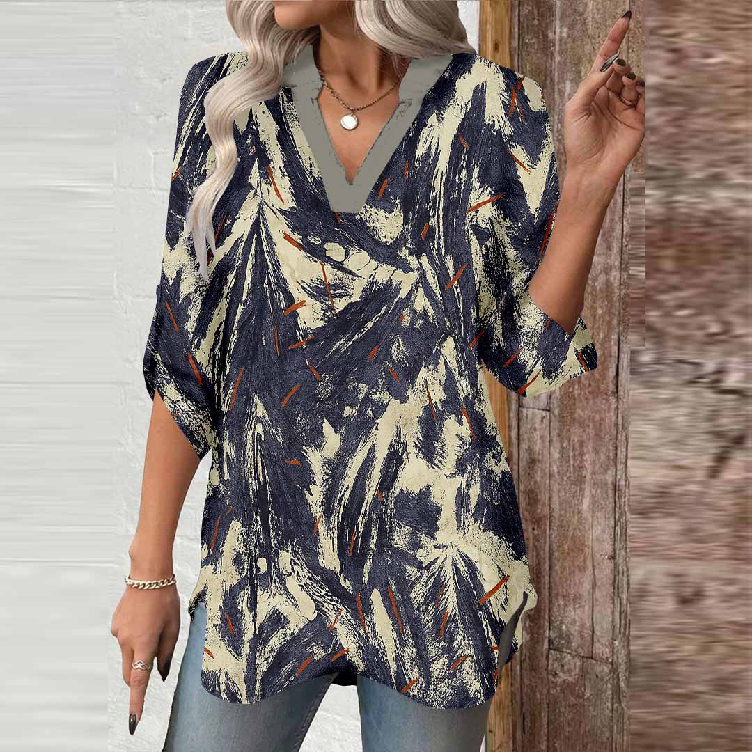 Women Graffiti, Black, Always DZGA0159 3/4 Sleeve V-neck Printed Graphic Button Tops