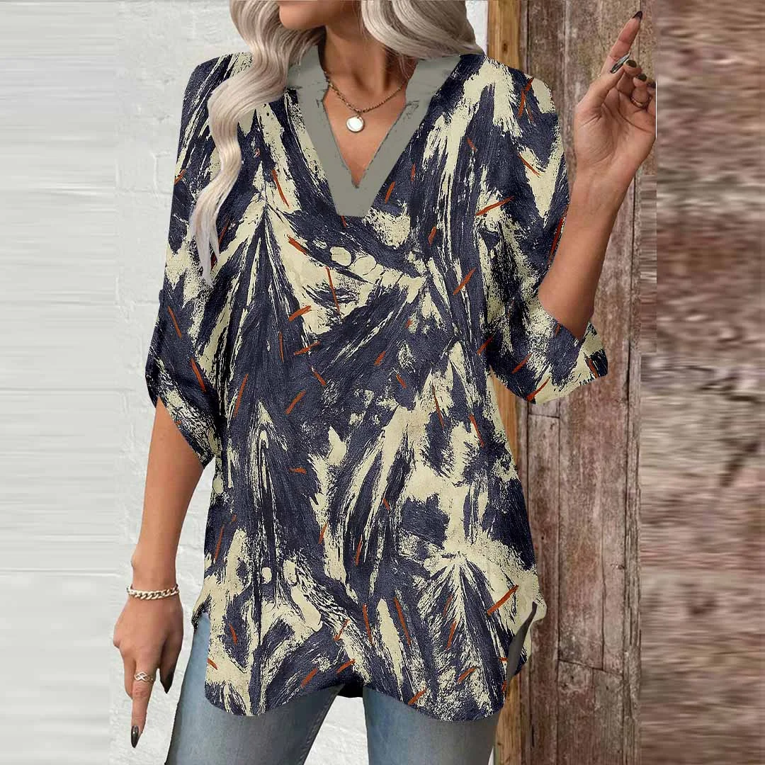 Women Graffiti, Black, Always DZGA0159 3/4 Sleeve V-neck Printed Graphic Button Tops