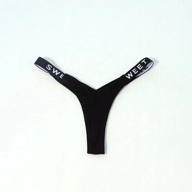Billionm Lightweight Breathable Sexy Lingerie French Low Waist Thong Plus Size Letter Belt Simple Soft Underwear Women Panties