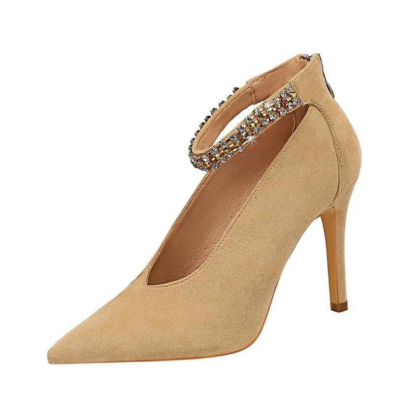 Star style Luxury Crystal Women Pumps Elegant Thin heeled Office Lady shoes Fashion deep V design High heels Party Prom shoes