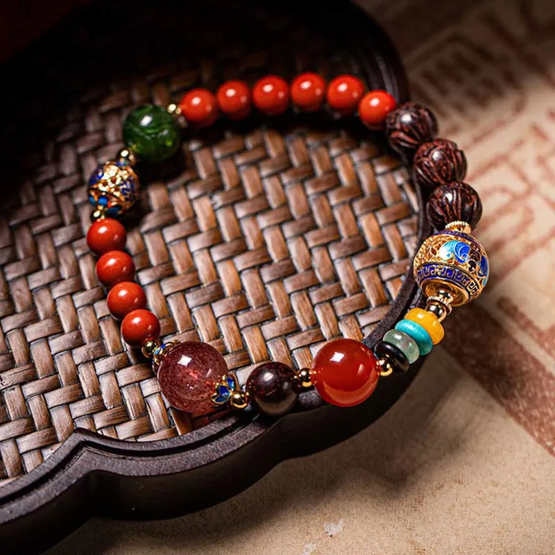 Cinnabar Small Leaf Red Sandalwood Jade Blessing Bracelet