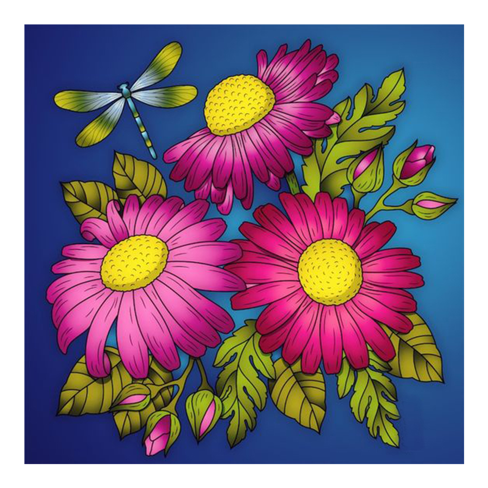 

30*30CM - Round Drill Diamond Painting - Dragonfly Flower, 501 Original