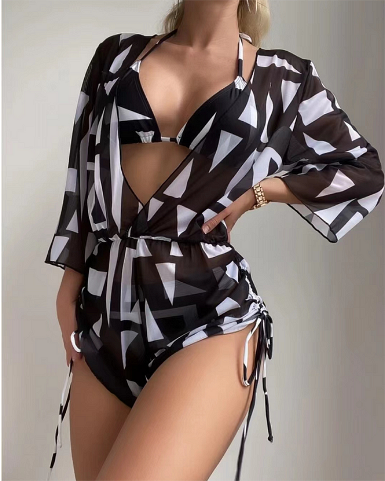 printed three-piece swimsuit