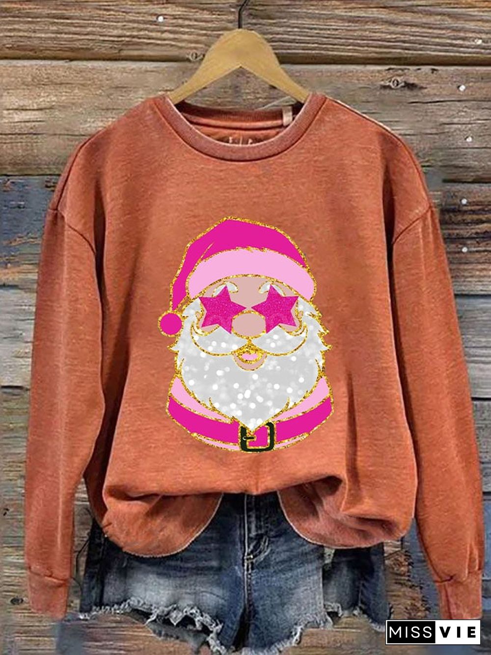 Women's Pink Santa Print Sweatshirt