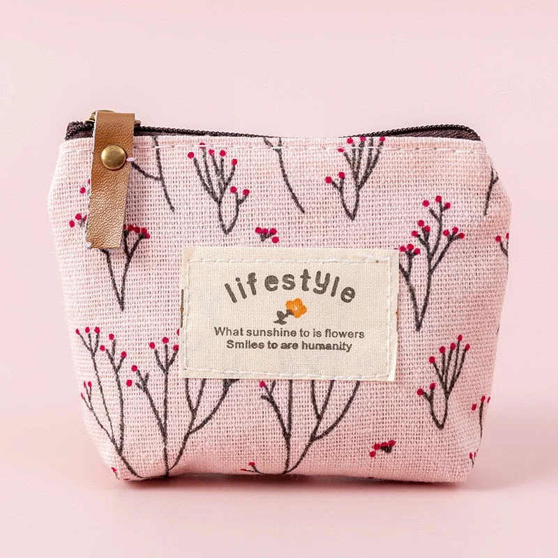 Fashion Flower Pattern Coin Purses Small Fresh Canvas Coin Wallet Lady Girls Earphone Coin Key Money Storage Bag Zipper Pouch