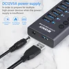 USB Hub, Aluminum 10-Port USB 3.0 Hub With 10 USB 3.0 Data Transfer Ports, USB Splitter With Individual Switch And 60W (12V/5A) Power Adapter