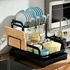 2 Tier Dish Drying Rack with Utensil Holder and Cup Rack Double Layer Sink Drain Rack with Drain Board for Apartment Kitchen Counter