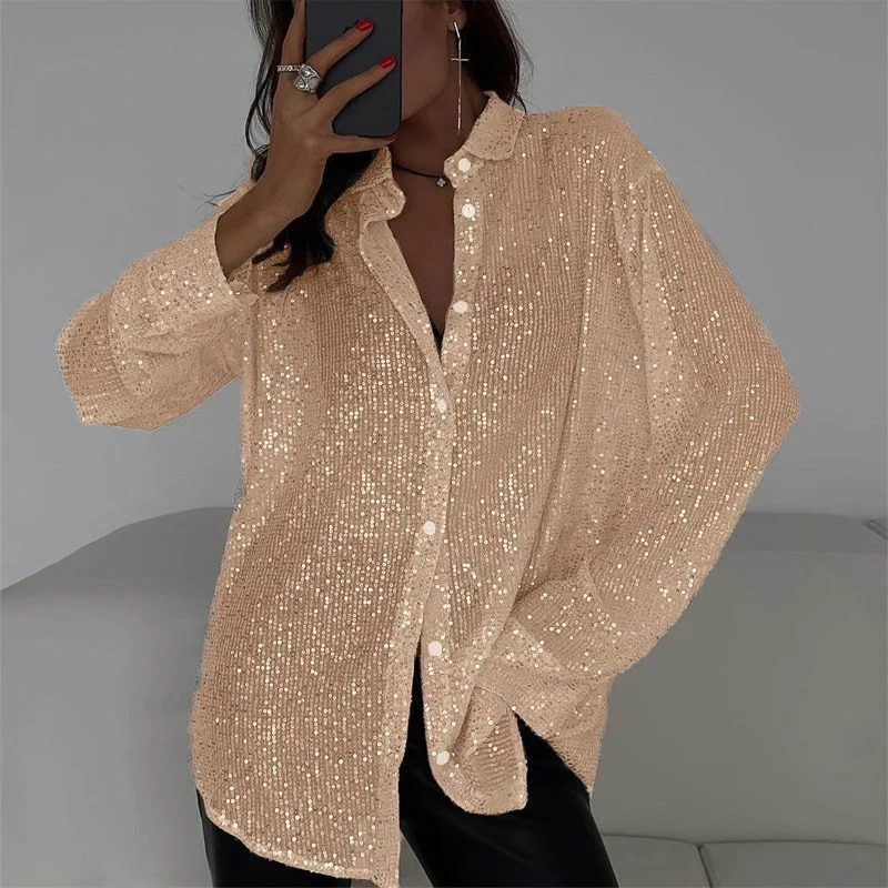 Uveng Uveng 2025 New Pearl Blouse Collared Long-Sleeved Sleeve-Jersey Basic Women's Shirt Coat
