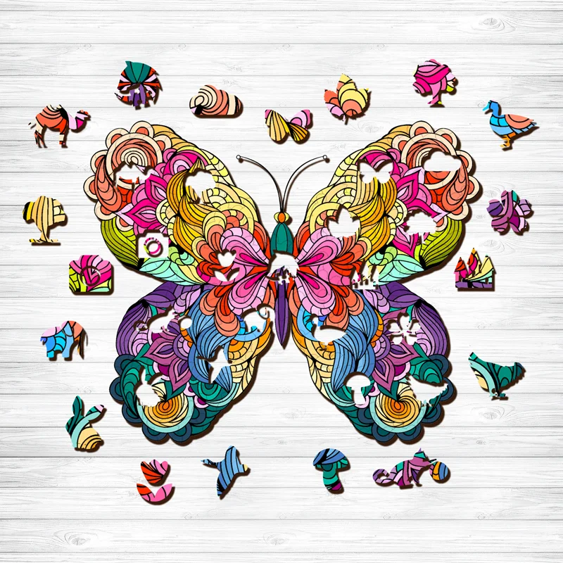 Jeffpuzzle™-JEFFPUZZLE™ Butterfly Mandala Wooden Puzzle