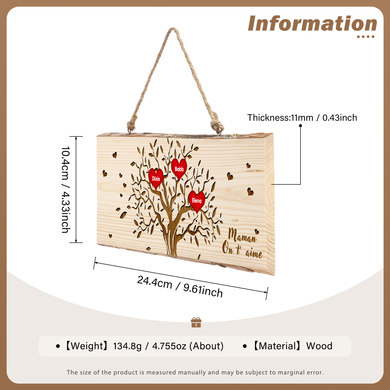 Décoration en bois Arbre de Vie 2-6 Prénoms Personnalisés avec Texte pour Famille Peinture Décorative