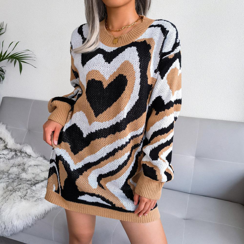  thdmladies Contrasting color love sweater dress knitted dress thedmladies