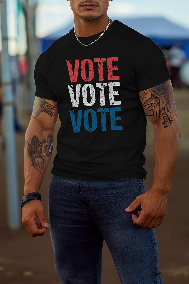 VOTE Print Stretchy Slim Fit Casual T-Shirt [Pre-Order]
