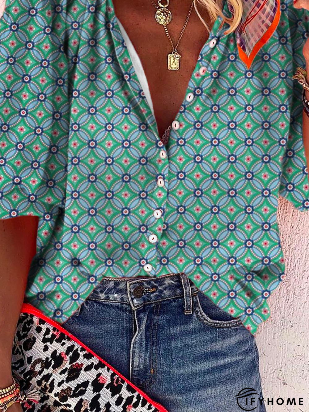 Boho Geometric Printed Casual Tunic Blouse | IFYHOME