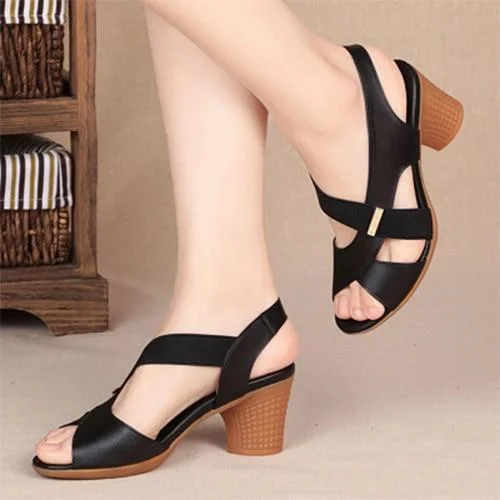 Women Ankle Strap Sandals Peep Toe High Heels 2021 Rome Summer Women's Thick Heel Comfortable Shoes Ladies Fashion PU Footwear 1103