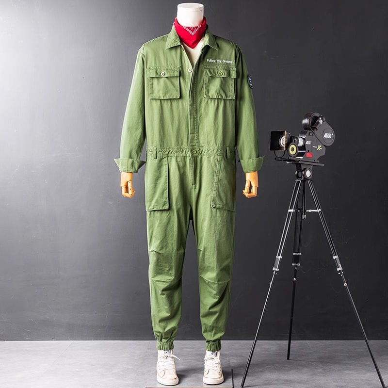 Retro Micro Badge Decorated Cargo Casual Jumpsuit