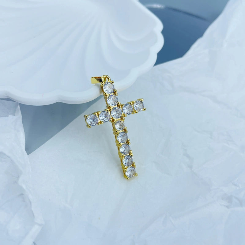1 Piece 19*32mm Copper Zircon 18K Gold Plated Cross Pendant Jewelry Accessories