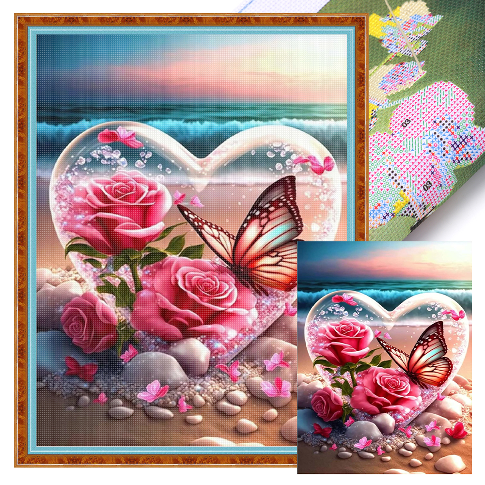 Beach Love Butterfly Full 11CT Pre-stamped Canvas(40*55cm) Cross Stitch