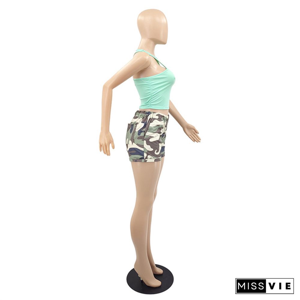Summer New Arrivals Women High Waist Elasticated Pocket Streetwear Casual Camouflage Shorts