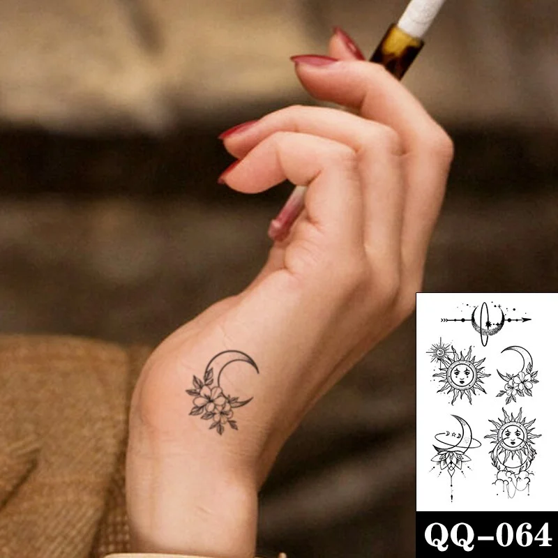 Sun God Meniscus Star Temporary Tattoo Stickers Black Planet Arrow Fake Tattoos Waterproof Tatoos Hand Small Size for Women Men