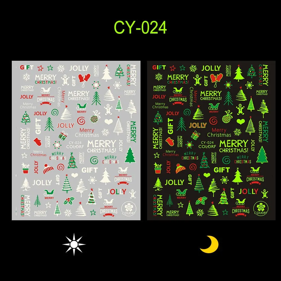 Merry Christmas Luminous SnowFlake Nail Stickers Fluorescent Xmas Winter Sliders for Nails Charms Glow in Dark Manicure Decals-Nail Inspo