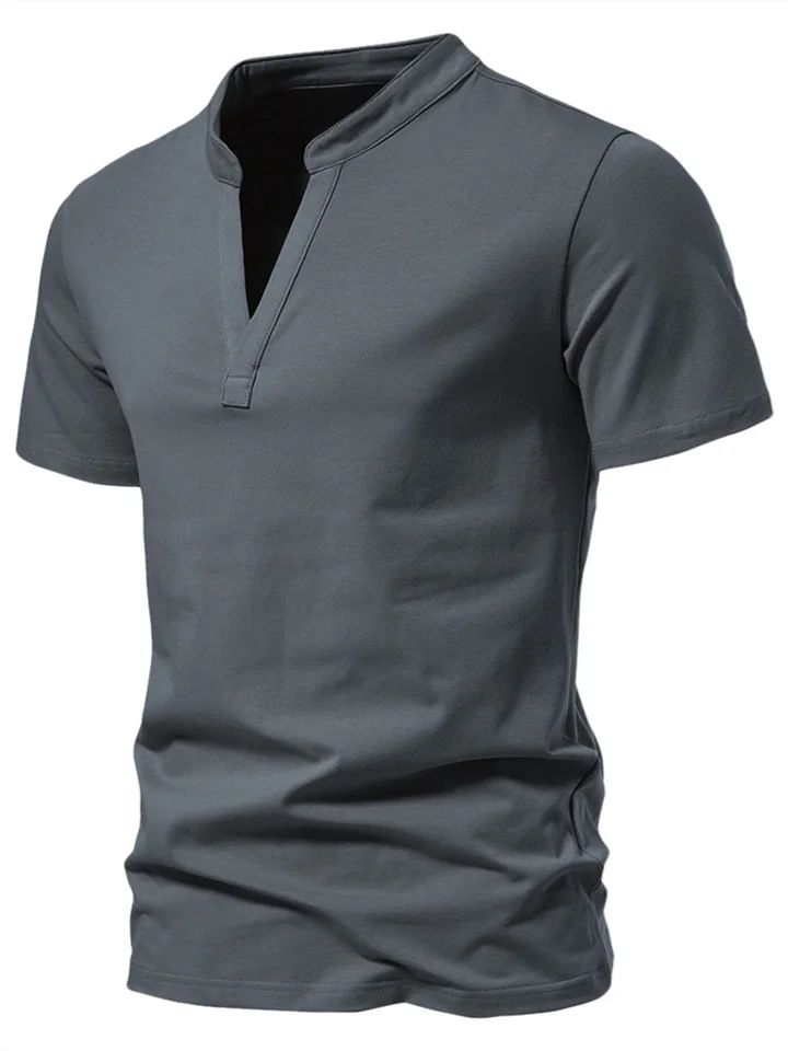 Men's Fashion Deep V-neck Short-sleeved T-shirt Cotton Stretch Bottoming Shirt Summer Small Stand-up Collar Tops