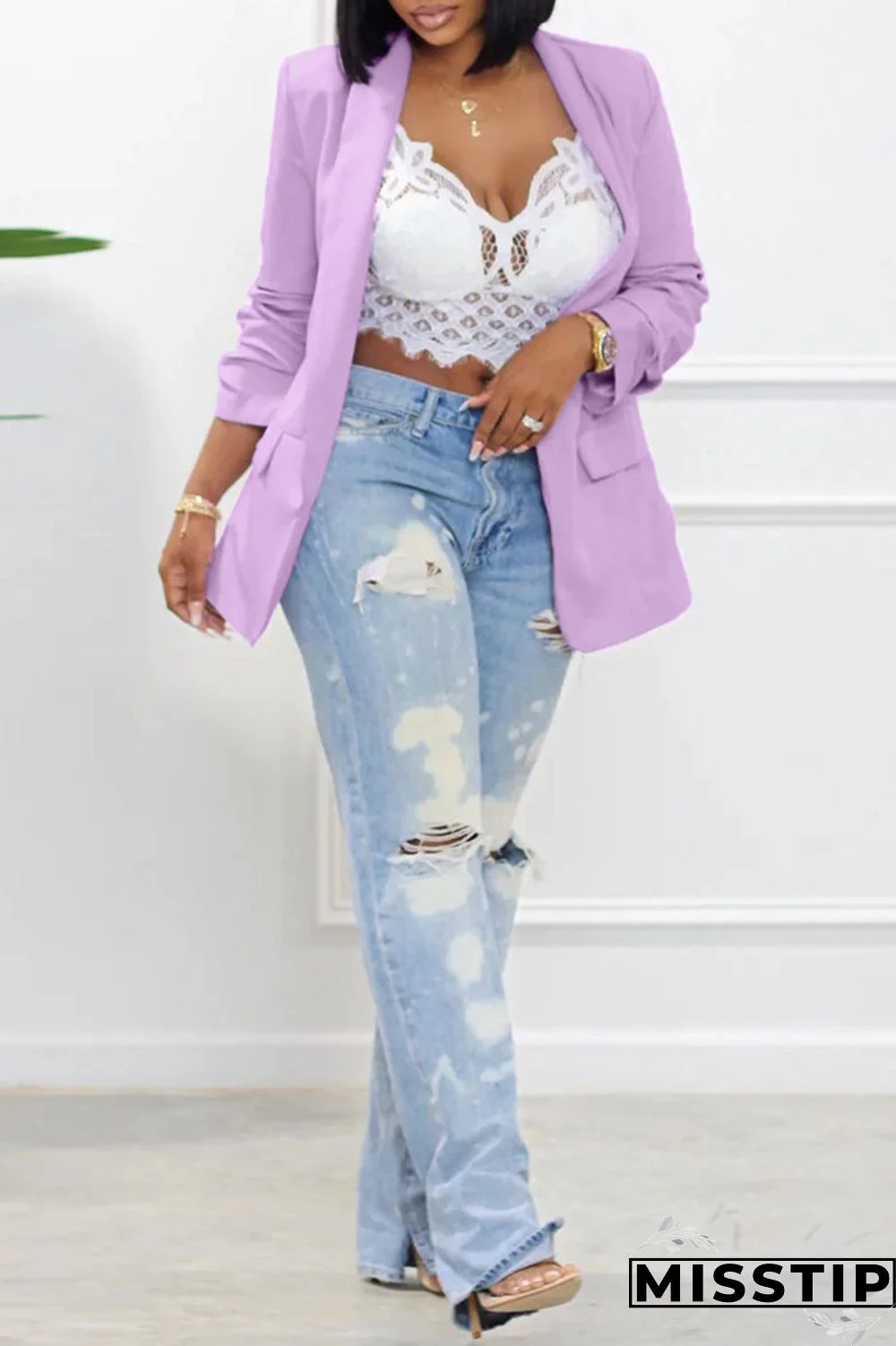 Black Fashion Casual Solid Patchwork Cardigan Turn-back Collar Outerwear