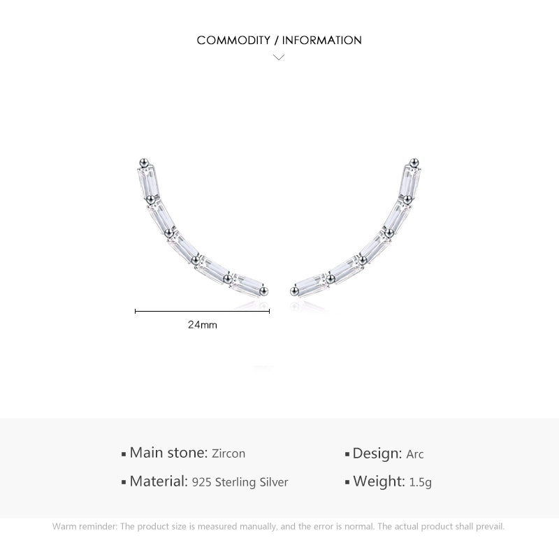 1 Pair 925 Sterling Silver Zircon Lines Ear Studs