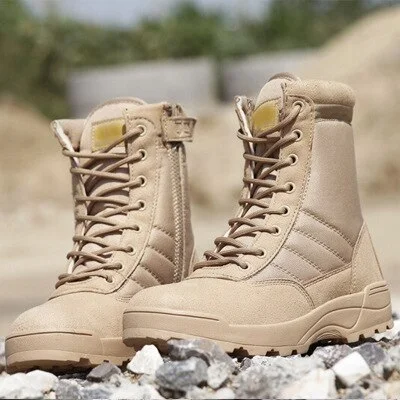 Colourp Fashion Men Boots Winter Outdoor Leather Military Boots Breathable Army Combat Boots Plus Size Desert Boots Men Hiking Shoes
