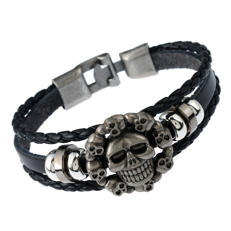 Men's Braided Skull Leather Bracelet - SOPULA