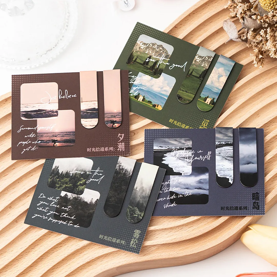 8Pcs Scenery Magnetic Art Works Bookmarks Reusable Aesthetic Bookmarks Set with 4 Postcards for Students Home Office Reading Supplies