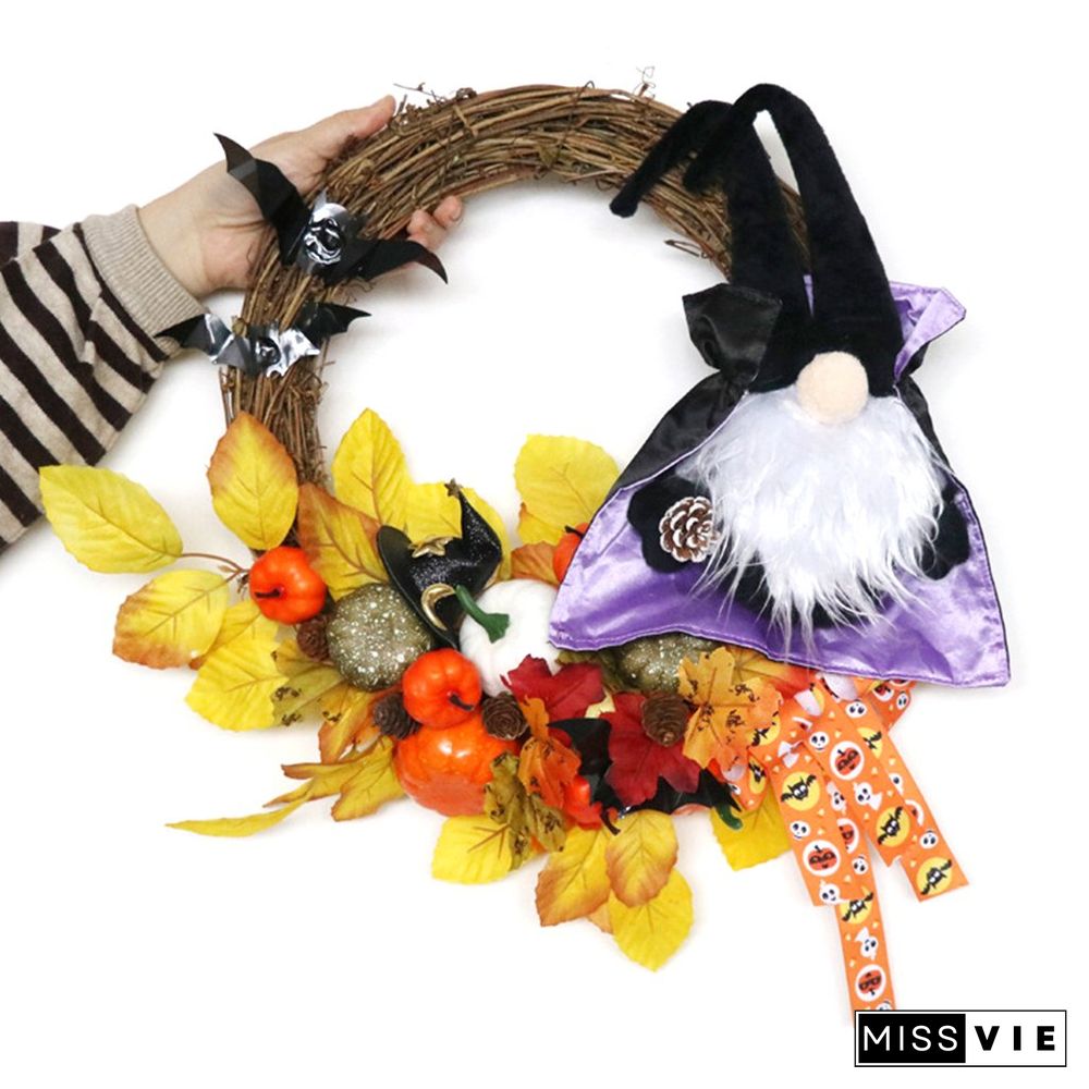 Halloween Themed Wreath With Wizard Gnome For Holiday Decoration